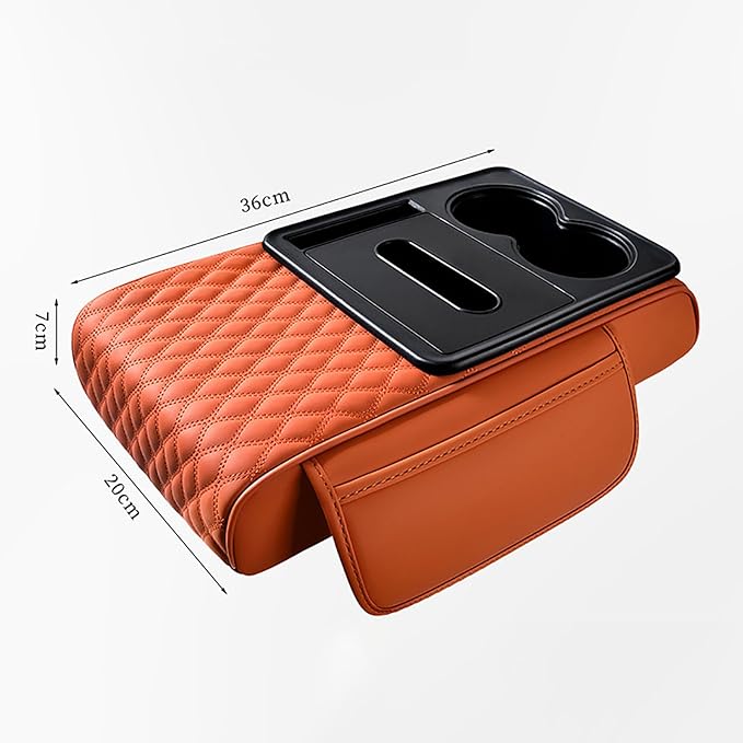 Car Armrest Center Console Cover for Audi Q3 2015–2025, Center Console Pad with Cup Holder, Multifunctional Armrest Cushion,B Black