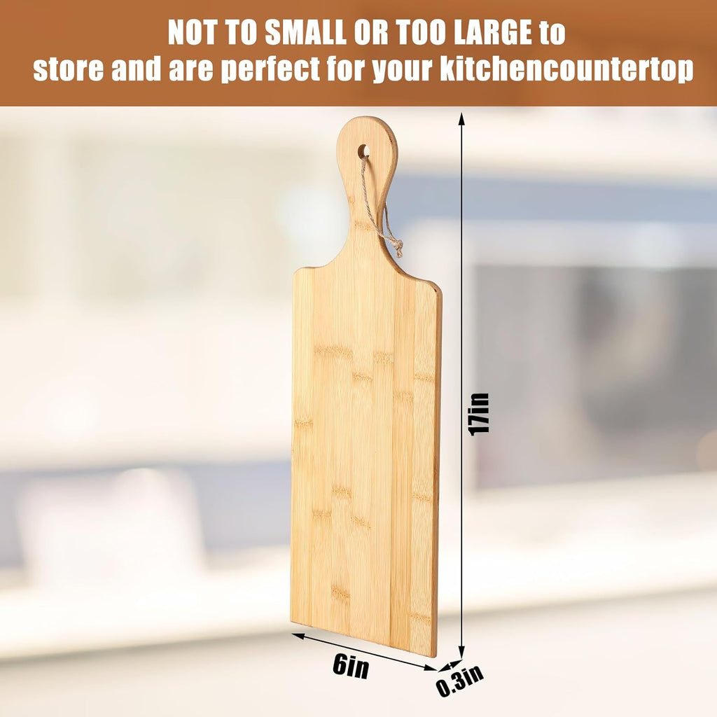 Patelai 12 Packs Wooden Cutting Board Set with Handles Large Kitchen Serving Plain Chopping Board Bulk Gifts for Mom for Vegetables Meat Pizza Cheese Fruit Bread(Bamboo,17 x 6 Inch)