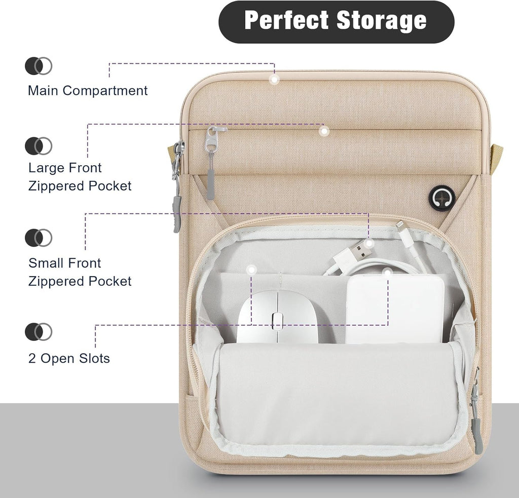 MoKo 9-11 Inch Tablet Sleeve Bag, Fits 11 inch iPad Air M3, iPad A16 2025, Pro 11 M4, iPad 10/9/8/7th, Tab S8/S9 11, Multifunctional Bag with Shoulder and Headphone Port, Sand