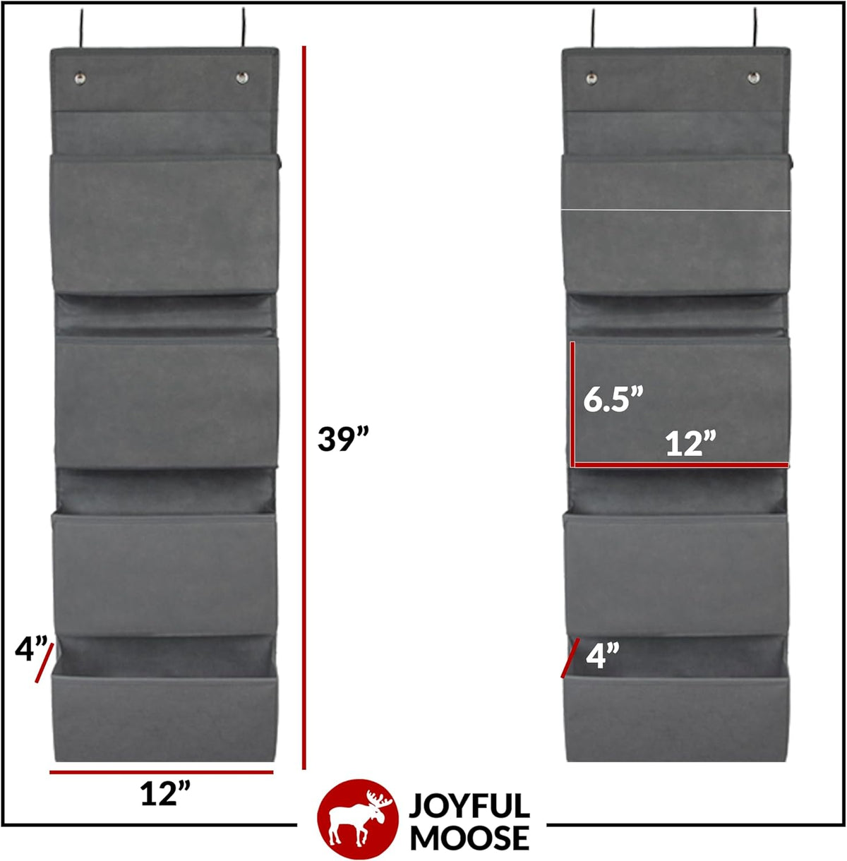 Joyful Moose Over the Door Hanging Organizer Closet Storage Bins Grey