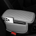 Upgraded Car Center Console Cover Fit for bZ4X Faux Leather Car Armrest Cover Cushion with 2 Storage Bags,Car Armrest Storage Box Interior Accessories(Grey&Whiteline)