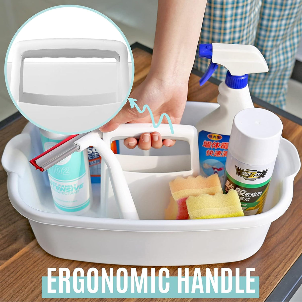 Cleaning Caddy Organizer with Handle, White Plastic Bucket for Cleaning Supplies Products, Cleaning Tool Storage Tote, 2 Pack
