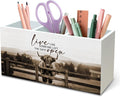 DILSJ Inspirational Highland Cow Pen Pencil Holder Organizer for Desk, Highland Cow Gifts, Rustic Live Like Someone Left the Gate Open Wooden Box Signs for Home Office Desk Tabletop Decoration