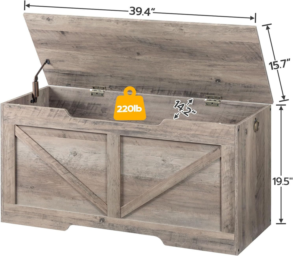 HOOBRO Storage Bench, 39.4” Retro Wooden Storage Chest with U-Shaped Cut-Out Pull, Safety Hinge, Supports 220 lb and Easy Assembly for Toy Box Organizer (Greige) BG771CW01