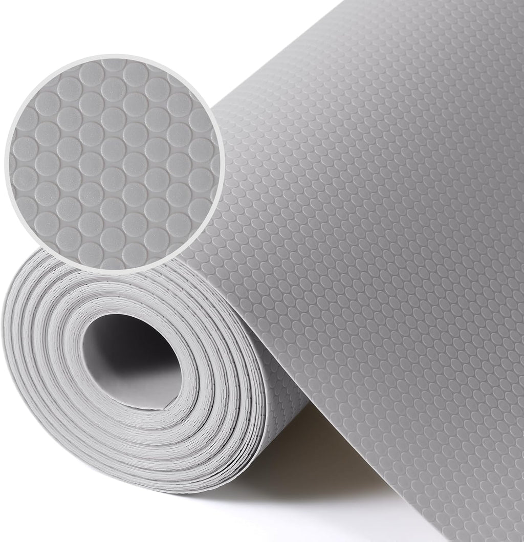 Light Gray Shelf Liners for Kitchen Cabinets Non Adhesive Drawer Liner for Bathroom Waterproof Refrigerator Liners for Shelves Fridge Plastic Mats Cabinet Cupboard Liner 23.6 x 393.7 Inches