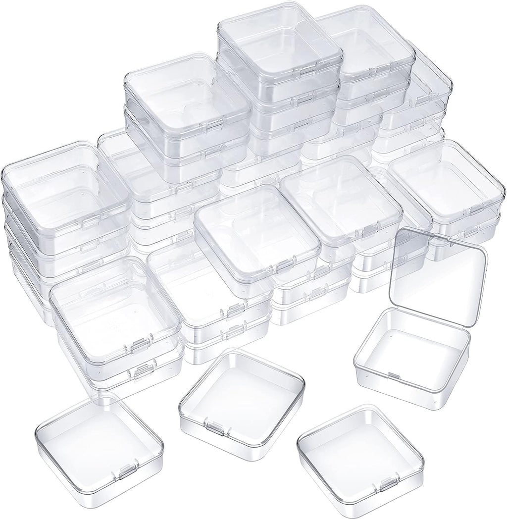 SATINIOR 48 Packs Clear Small Plastic Containers Transparent Storage Box with Hinged Lid for Small Items Crafts Jewelry (2.52 x 2.52 x 0.79 Inches)