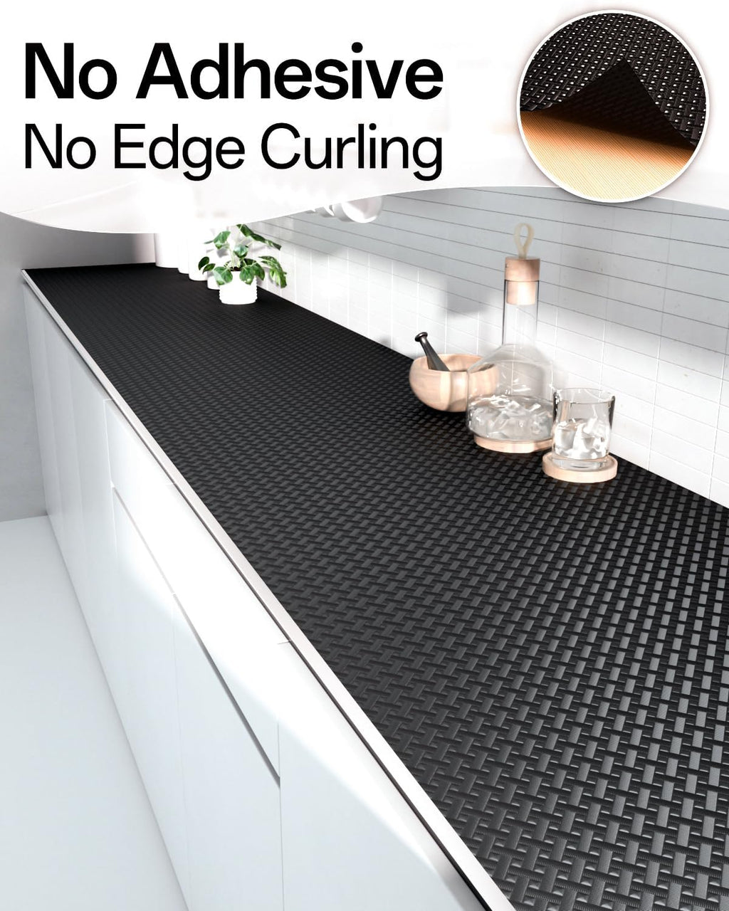 Shelf and Drawer Liner for Kitchen Cabinet, Non-Adhesive 24in x 360in Waterproof Contact Paper Refrigerator Liners Thickened Durable EVA Material Non Slip Mat for Dresser Cupboard Pantry Protector