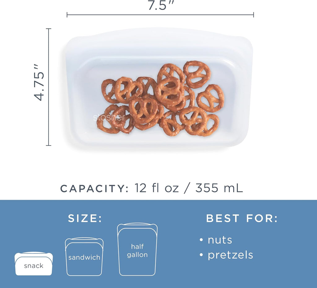 Stasher Premium Silicone Reusable Food Storage Snack Bag, Deep Ocean, Microwave, Sous Vide, Dishwasher, Oven and Freezer Safe, BPA Free, Leak-free, Eco-friendly, 12 Oz
