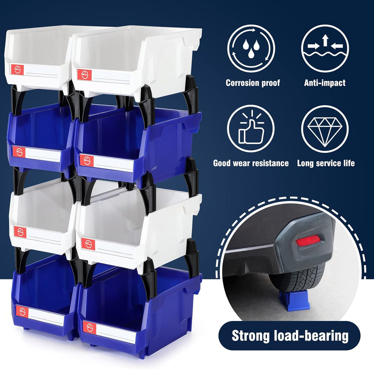 Pe&Hui Storage Organizer Bins,Wall Mount Storage Parts Rack,Stackable Shop Tool Bins for store Screws,Small Parts,Office Supplies and other Accessories Blue (6Pack)