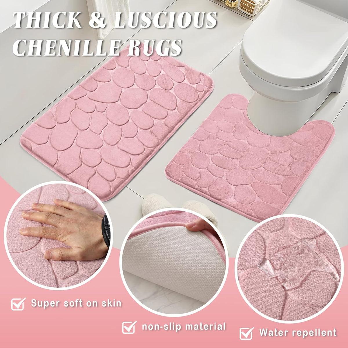 Bathroom Accessories Set- 25PC White Bathroom Set, Bathroom Set with Shower Curtain and Rugs, Pink Shower Curtain Set, Soap Dish & Trash Can