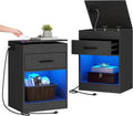 Auromie Set of 2 Nightstand with Charging Station and LED Lights, Bedside Table with Hidden Compartment for Valuables Storage, Concealment Furniture with Lock Cabinet and Power Outlets(Black- 2pcs)