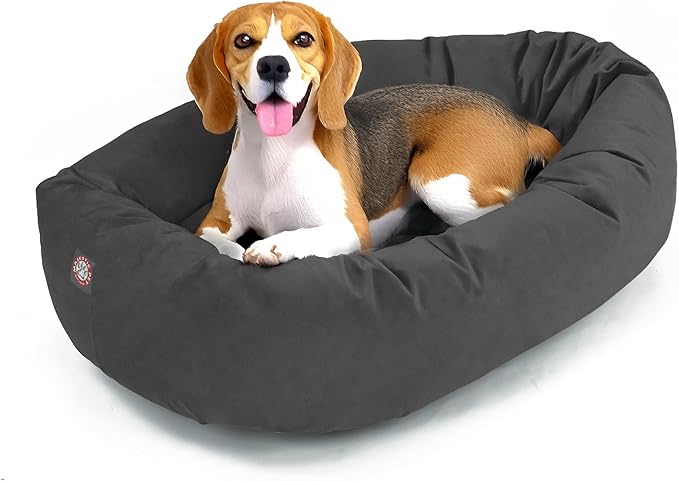 Majestic Pet 32 Inch Suede Calming Dog Bed Washable 32x23x7 (Inch) – Cozy Soft Round Donut Dog Bed with Spine Support for Dogs to Rest Their Head - Pet Bed Medium – Gray (2025)