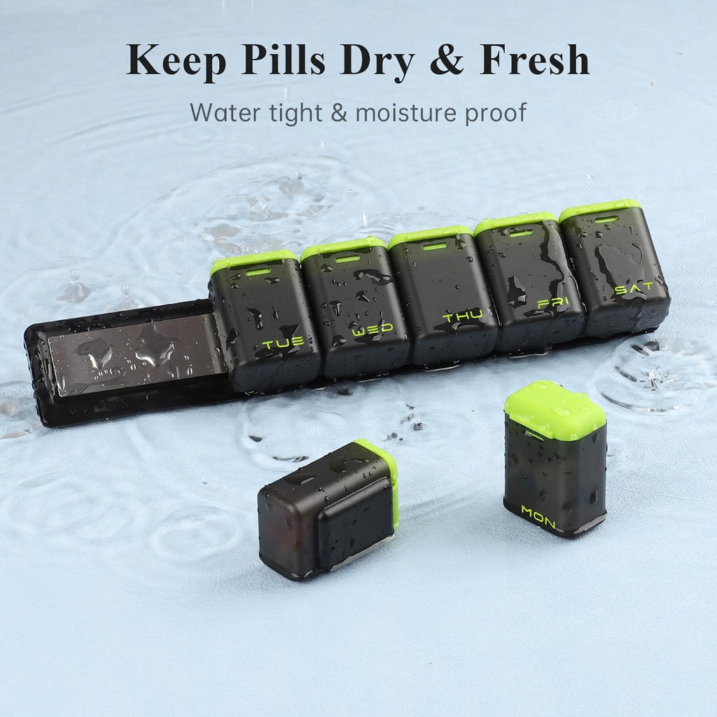 Weekly Pill Organizer Magnetic, Removable Pill Box 7 Day 1 Time a Day, Large Pill Case Travel, Week Once Daily Medication Dispenser, Medicine Container Holder for Supplement Vitamin, Green