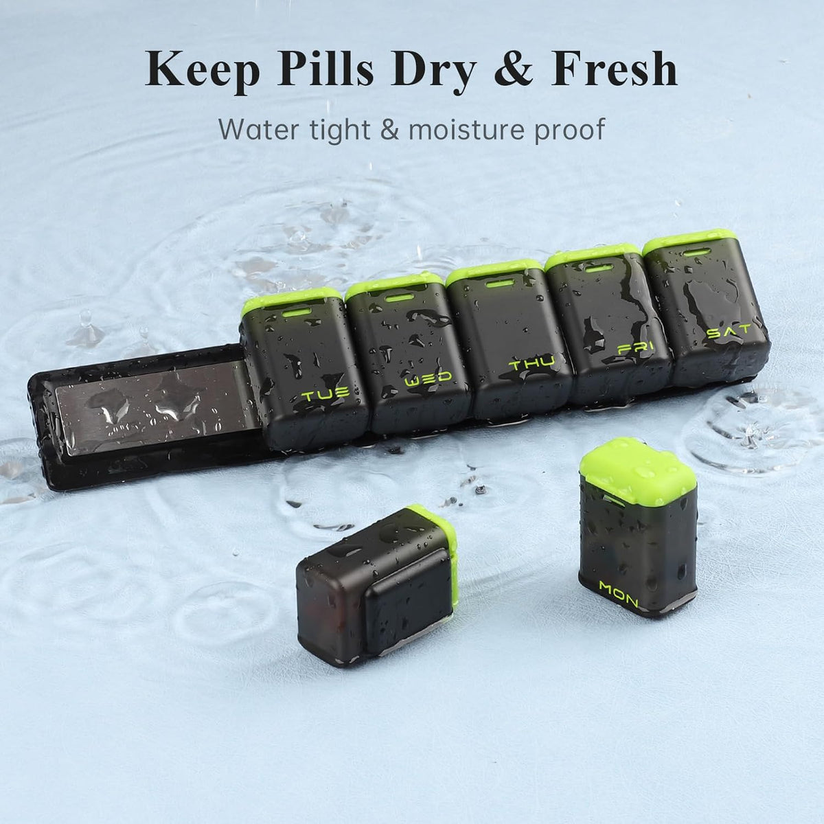 Weekly Pill Organizer Magnetic, Removable Pill Box 7 Day 1 Time a Day, Large Pill Case Travel, Week Once Daily Medication Dispenser, Medicine Container Holder for Supplement Vitamin, Green
