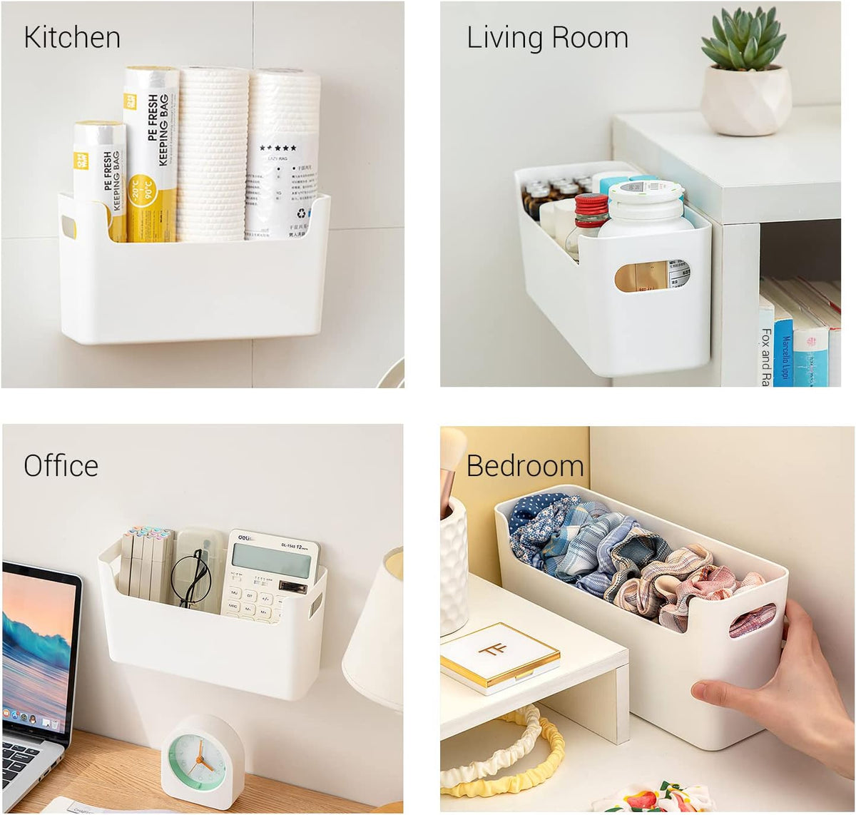 2 Pack Cabinet Door Organizer Adhesive Mount Kitchen Wrap Organizer Container Plastic Storage Shelf Versatile for Kitchen, Bathroom, Office, Bedroom, Garage, Craft Room, White