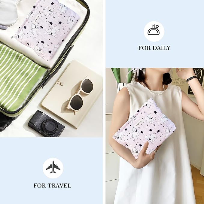STARDW Cute Cotton Quilted Makeup Bag Cosmetic Bags for Women and Girls,Travel Toiletry Bag Floral Makeup Zipper Pouch, Purse Organizer Pouches,Canvas Lining (Cute Lamb)