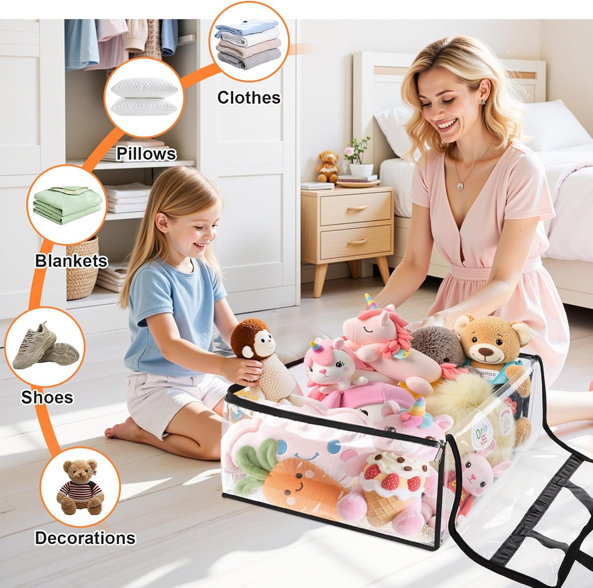 Clear Clothes Storage Bags, 8 Pack Closet Organizers and Under Bed Storage Containers, Foldable Moving Bags with Zippers for Comforter, Blanket, Bedding, Duvet, PVC Packing Bags 90L