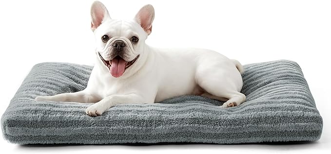 FURTIME Washable Small Dog Bed, Deluxe Dog Crate Beds Comfy Fluffy Kennel Pad Anti-Slip Pet Sleeping Mat for Puppy/Cat, Machine Washable Dogs Pillow, 23"x18"x3", Gray