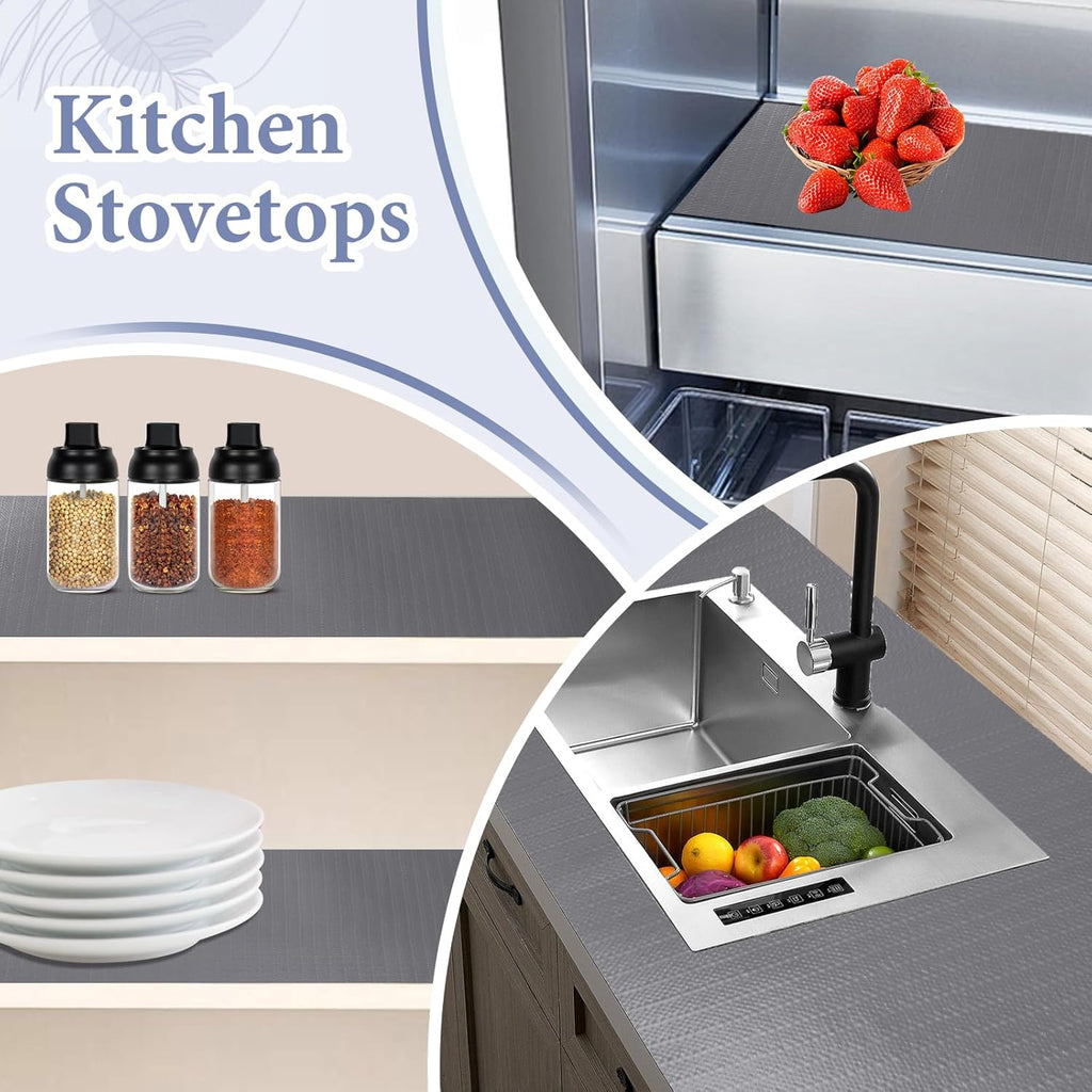 Drawer and Shelf Liner for Kitchen Cabinet: 23in X 90 Ft Non Slip Waterproof Shelf Paper Non Adhesive Refrigerator Liners Gray Easy Liners for Bathroom Cupboard with Knife Tape Measure