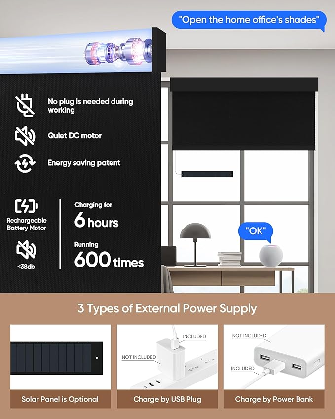 Kincmo Motorized Blinds with Remote, 100% Blackout Motorized Roller Shades Work