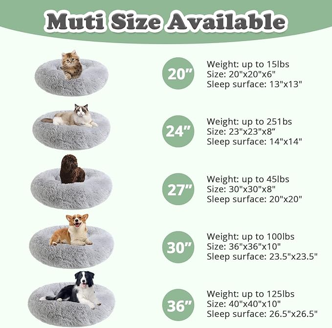 JOLLYVOGUE Dog Bed, Calming Anti-Anxiety Large Dog Bed, Fluffy Donut Cushion for Medium and Large Pets (27"/30"/36")