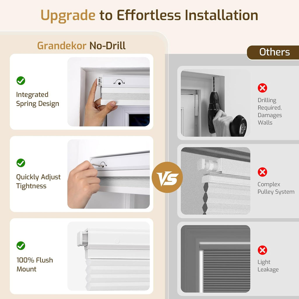 Grandekor No Drill Top Down Bottom Up Cellular Shades Blackout,27Wx64H | 1.5" Large Cell Honeycomb Design with Thermal Insulation, Cordless Operation, Privacy Control & No-Drill Rental Friendly