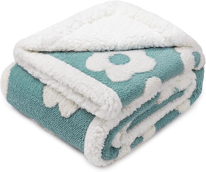 Luciphia Waterproof Pet Blanket for Medium Large Dogs Washable Fluffy Thick Jacquard Shag Fleece Warm Sherpa 3D Textured Flower Print for Cats Puppy Couch Protection (Blue,40x28 inches)