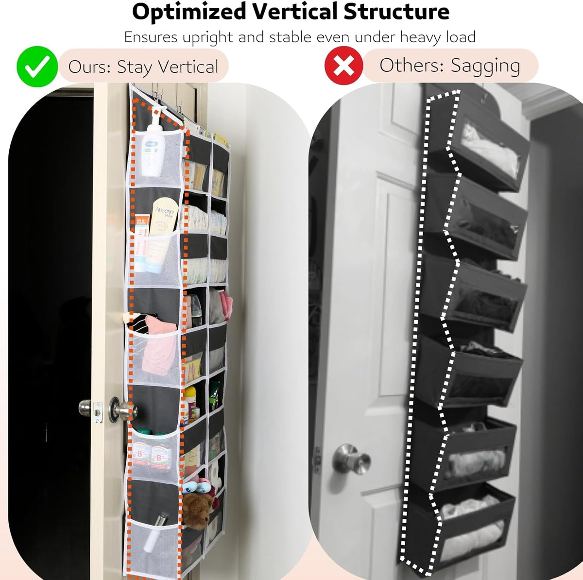 Over the Door Organizer 5 Tiers, Extra Large Behind Door Storage of 10 Compartments, 80 lbs Weight Capacity Over Door Organizer, Door Hanging Organizer for Closet, Diaper Organizer, Room storage