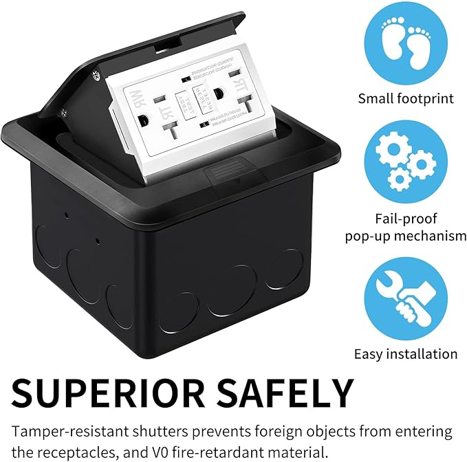 Vagueior Recessed Floor Electrical Outlet Kit, Waterproof Electrical Outlet
