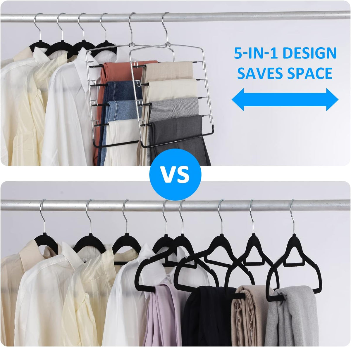 Pants Hangers 3 Pieces,5 Tier Closet Organizers and Storage Clothes Hanger,Hangers Space Saving with Swing Arm,Multiple Metal Hanger Clothes Organization for Pants Trousers Jeans Leggings Slacks