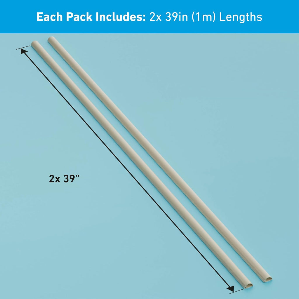 D-Line Half Round Cord Hider, Patented Cable Cover, Hide TV Wall Mount Wires, Raceway for Cords, Decorative Wire Covers, Paintable, Adhesive Cable Concealer, 2X 0.78in W x 0.39in H x 39in L, Beige