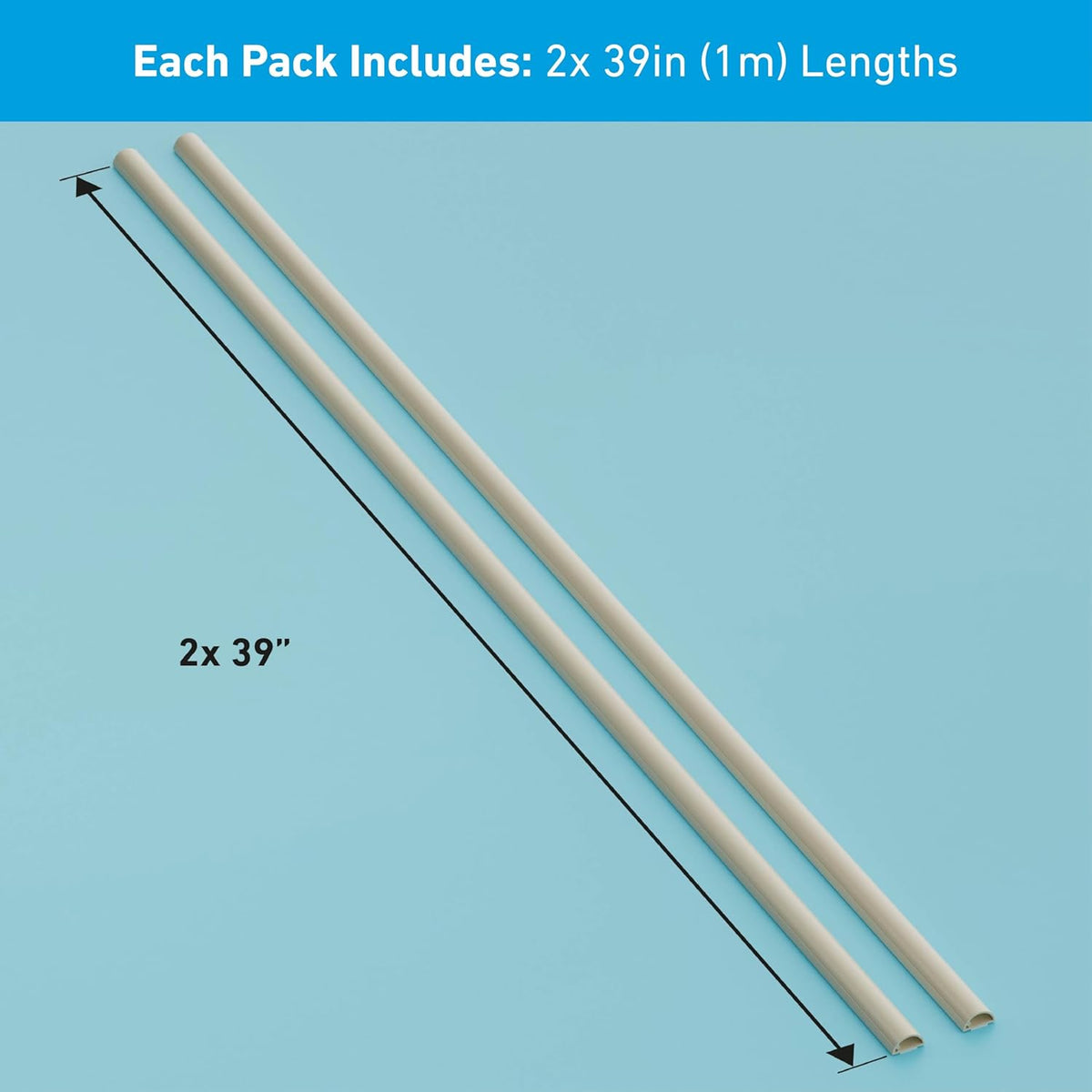 D-Line Half Round Cord Hider, Patented Cable Cover, Hide TV Wall Mount Wires, Raceway for Cords, Decorative Wire Covers, Paintable, Adhesive Cable Concealer, 2X 0.78in W x 0.39in H x 39in L, Beige