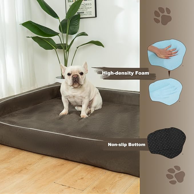 Mama halo Orthopedic Foam Dog Beds for Large Dogs Up to 100 lbs, L Dog Couch with Bolster, Washable Pet Bed Sofa with Removable All-Over Water-Resistant Cover & Non-Slip Bottom(Large, Grey)