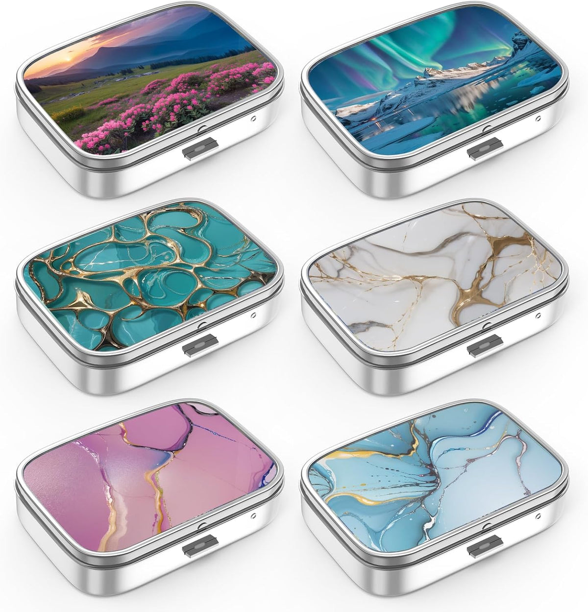 Pill Box 2 Compartment Small Pill Case,Portable for Pocket or Purse Pill Organizer Pill Container Holder to Hold Vitamins, Medication, Fish Oil and Supplements(6PCS)