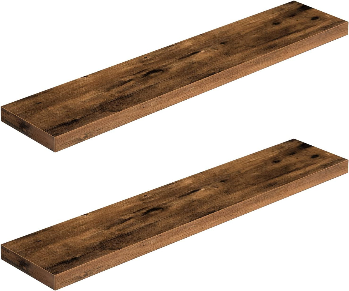 HOOBRO Floating Shelves for Wall, Wall Mounted Shelf Set of 2, 39.4" Hanging Shelf with Invisible Brackets, for Wall in Bathroom, Bedroom, Toilet, Kitchen, Living Room, Rustic Brown BF100BJP201G2