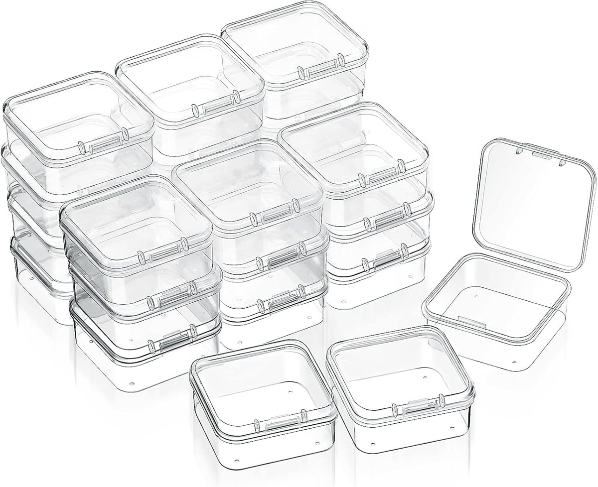 SATINIOR 24 Packs Small Clear Plastic Beads Storage Containers Box with Hinged Lid for Storage of Small Items, Crafts, Jewelry, Hardware (1.7 x 1.7 x 0.8 Inches)