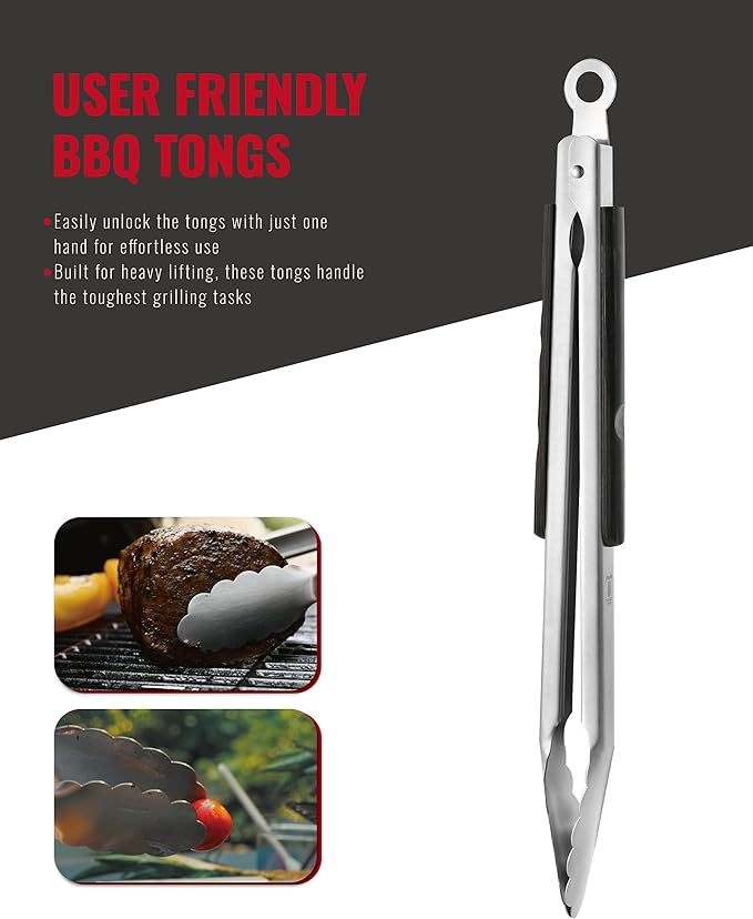 Stainless Steel BBQ Tool Set | Dark-Dyed Wood Handles | Heavy Duty Grilling Accessories | 3-Piece Outdoor Barbecue Grill Utensil Set with Spatula, Fork, and Tongs - Ideal Gift for Men…