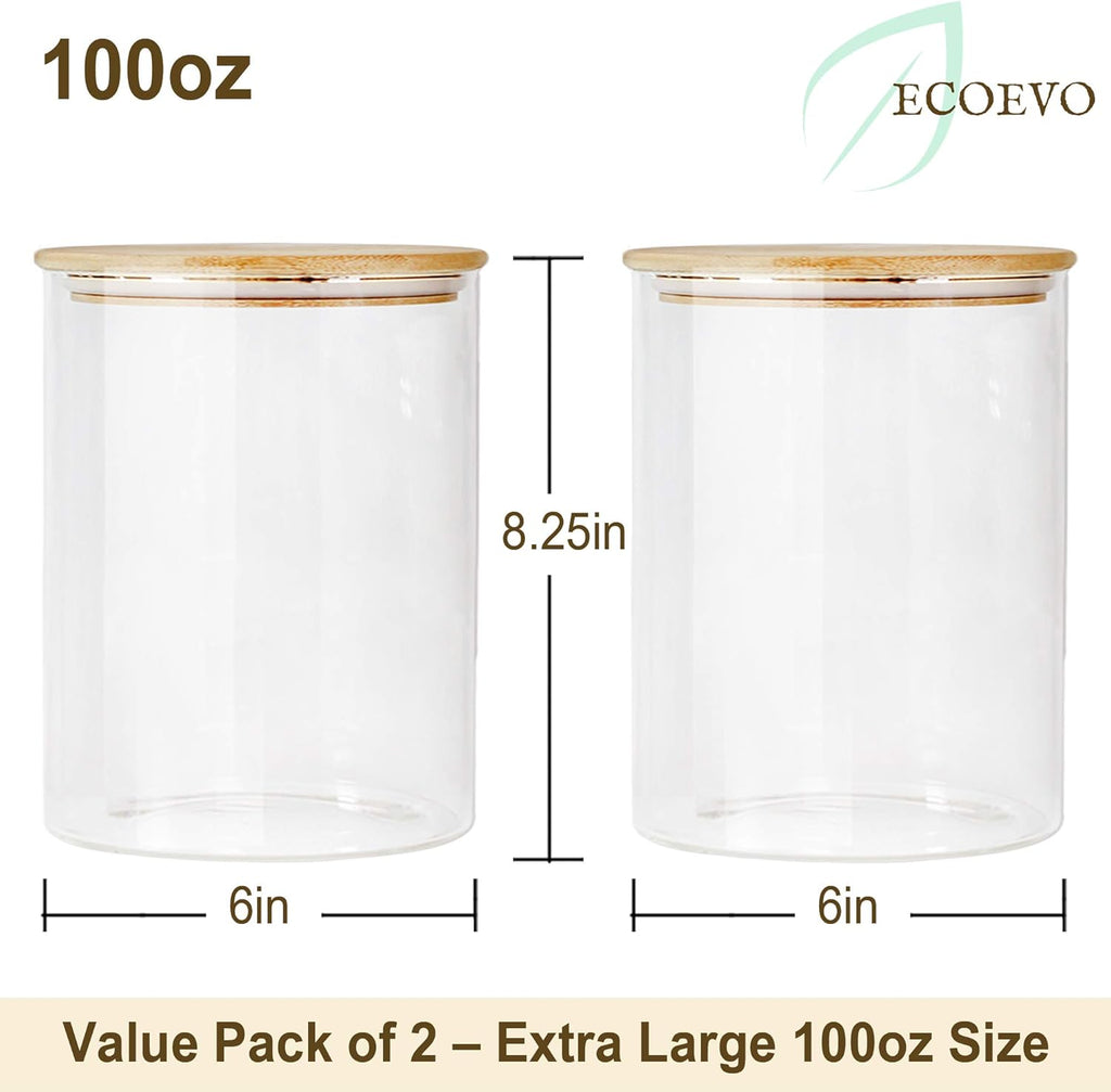 Glass Jars with Bamboo Lids, Glass Food Jars and Canisters Sets, Flour Jar, Large Food Canister with airtight lids, Flour Storage Container, Pantry Jars, 100oz