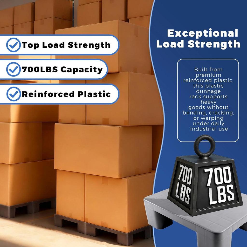 Plastic Dunnage Rack – Heavy-Duty Gray Block Pallet for Basement or Commercial Food Storage, 15.7" x 11.8" x 4.7", 700LBS Load Capacity Plastic Pallets for Dry Floor Organization