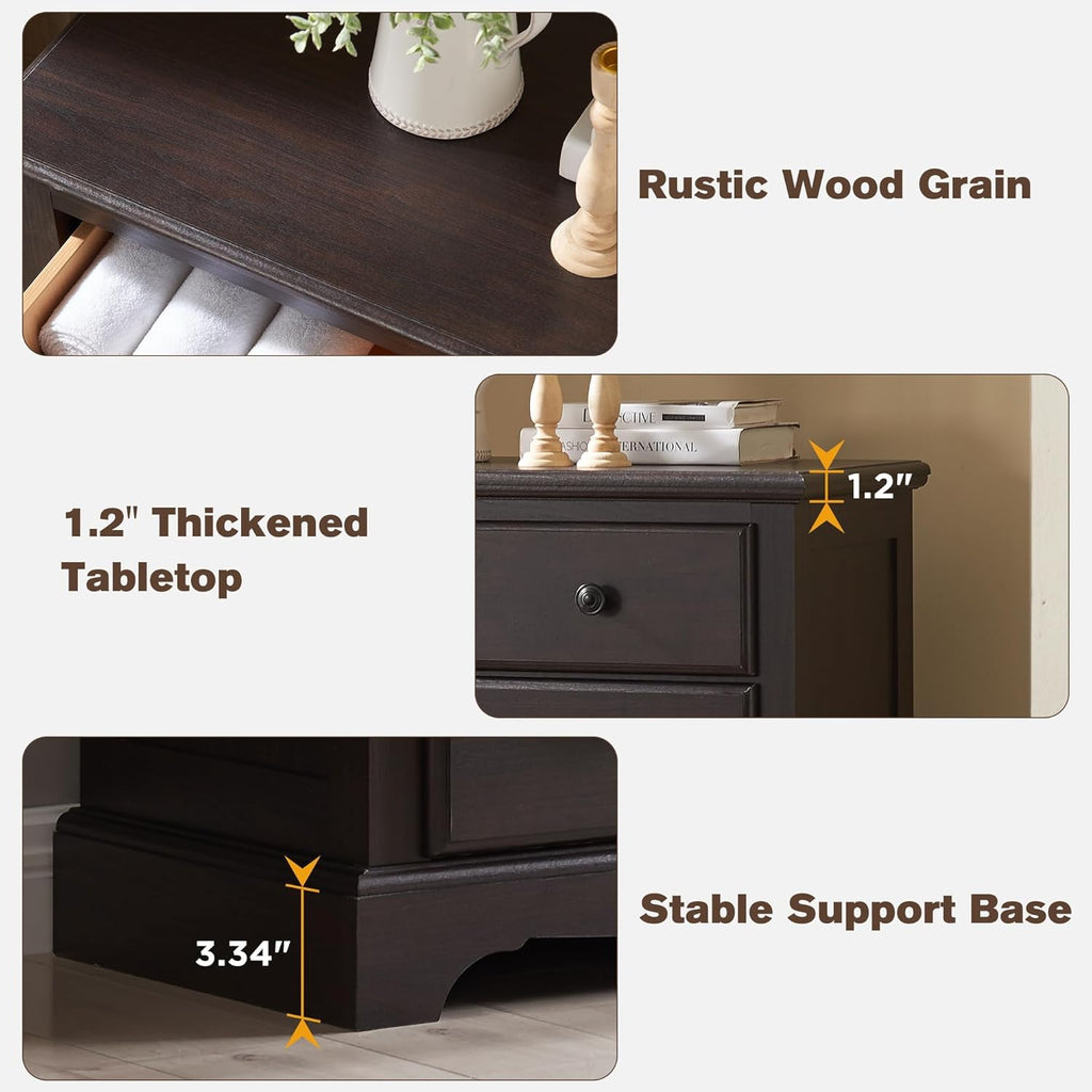 T4TREAM 7 Drawers Dresser Chests for Bedroom, Wood Vintage Chests of Drawers, Rustic Dressers Chset Organizer for Bedroom, Living Room, Hallway, Espresso