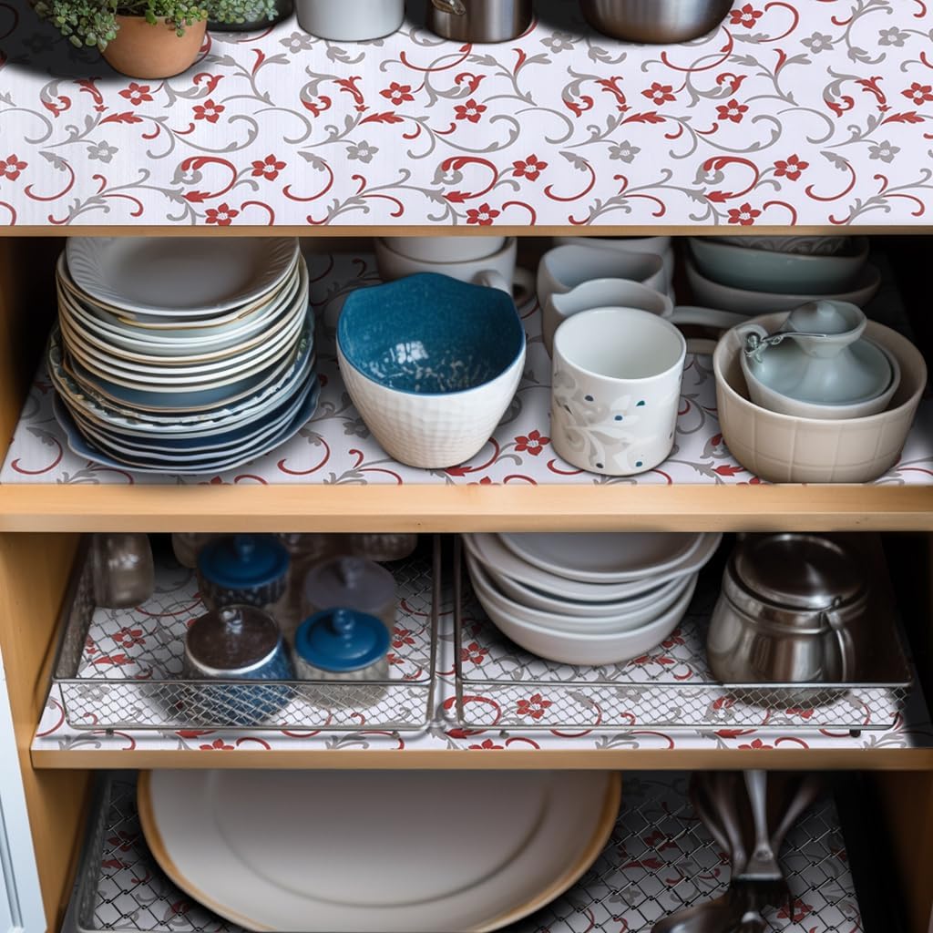 12" W x 120" L Floral Drawer and Shelf Liner for Cabinets, Non-Adhesive Strong Grip Non-Slip Flower Shelf Cabinet Kitchen Shelf Liners for Kitchen Cabinets