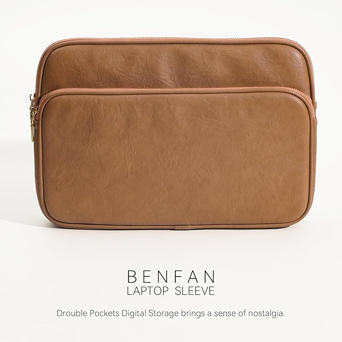 Benfan Laptop Sleeve Bag 13 Inch Compatible with 2024 MacBook Air 13 M3 M2 M1, New MacBook Pro 13 M2 M1, Dell XPS 13 Color Brown