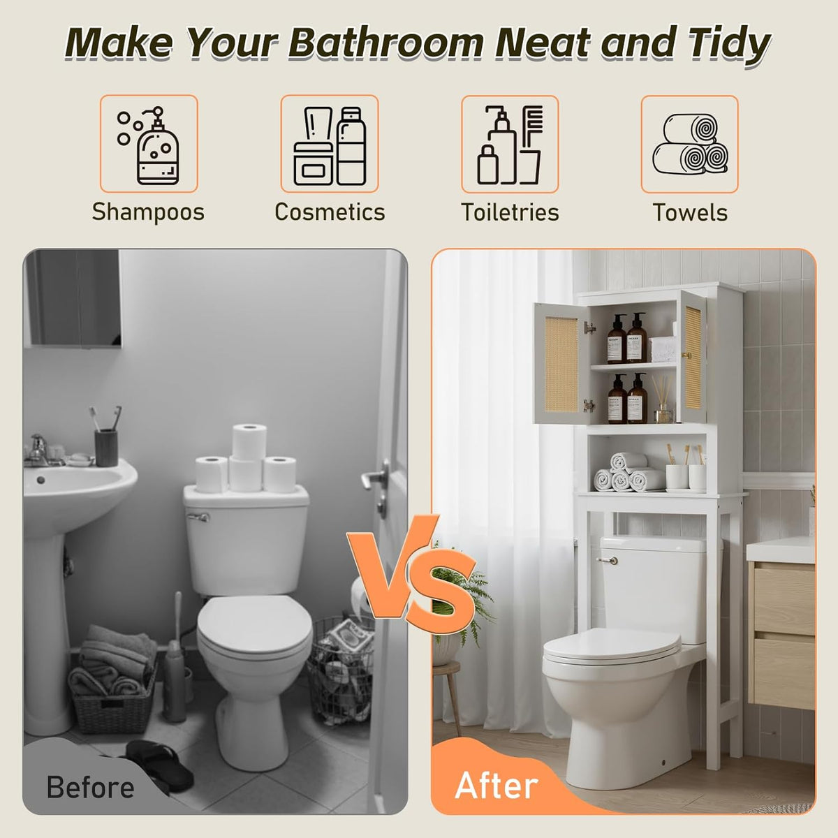 Over The Toilet Storage Cabinet, Behind Toilet Bathroom Organizer with Adjustable Shelves, Above Toilet Organizers with Barn Door, Space Saver for Restroom, Bathroom, Laundry