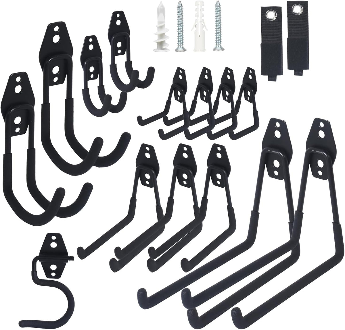 16 Pack Steel Heavy Duty Garage Hooks Storage Hooks with Anti-Slip Coating, Utility Garage Wall Mount Hanger and Organizer for Sheds, Bikes, Ladder, Rope, Broom, Shovel, Garden Power Tools, and Cords