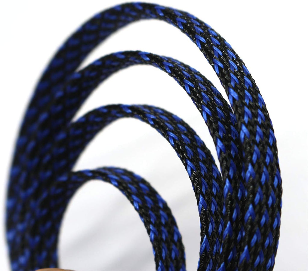30ft PET Expandable Sleeving Wire Cable Sleeve (1/4", Blue&Black)