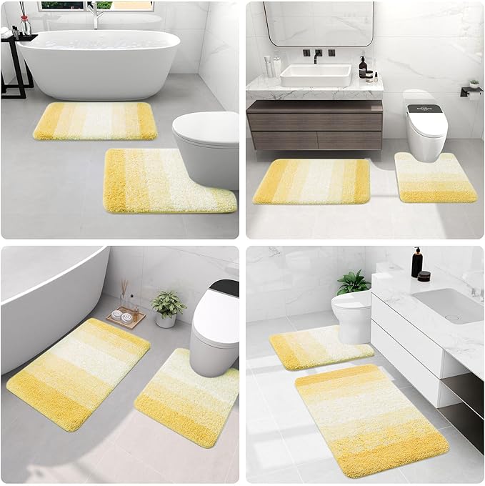 Arotive Microfiber Bathroom Rugs, Shaggy Soft and Absorbent Bath Rug, Non-Slip, Thick Plush Machine Washable Dry Bath Mats for Bathroom, Tub and Shower, 70x24, Light Yellow, Rectangular