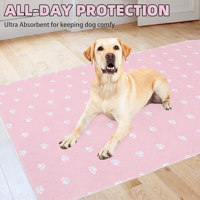 PUPTECK Washable Pee Pads for Dogs - Waterproof Reusable Puppy Potty Training Pads Whelping Mat - Fast Absorption Non-Slip Pet Food Feeding Mat (Pink, 36x72 Inch (Pack of 2))