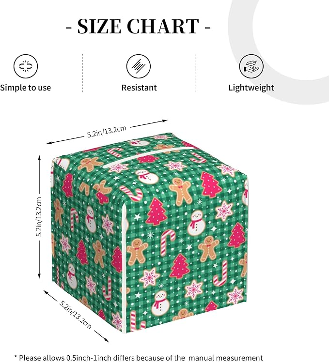 Christmas Gingerbread and Snowman Tissue Box Cover Square,Merry Christmas Snowflakes Candy Canes Tissue Box Holder Waterproof Leather Facial Paper Organizer for Car Bathroom Nightstand Vanity Desk