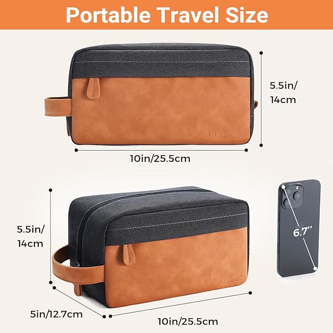 Elviros Travel Toiletry Bag Gift for Men，Mens Toiletries Bag Gifts Set Shaving Dopp Kit Water-resistant Bathroom Toiletries Organizer PU Leather Cosmetic Bags 2 Pack
