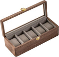 muso wood Watch Display Box, 5 Slot Watch Case for Men, Watch Organizer Box with Glass Lid, Watch Case with Removable Velvet Pillow, Father's Day Gift - 5 Slot, Walnut